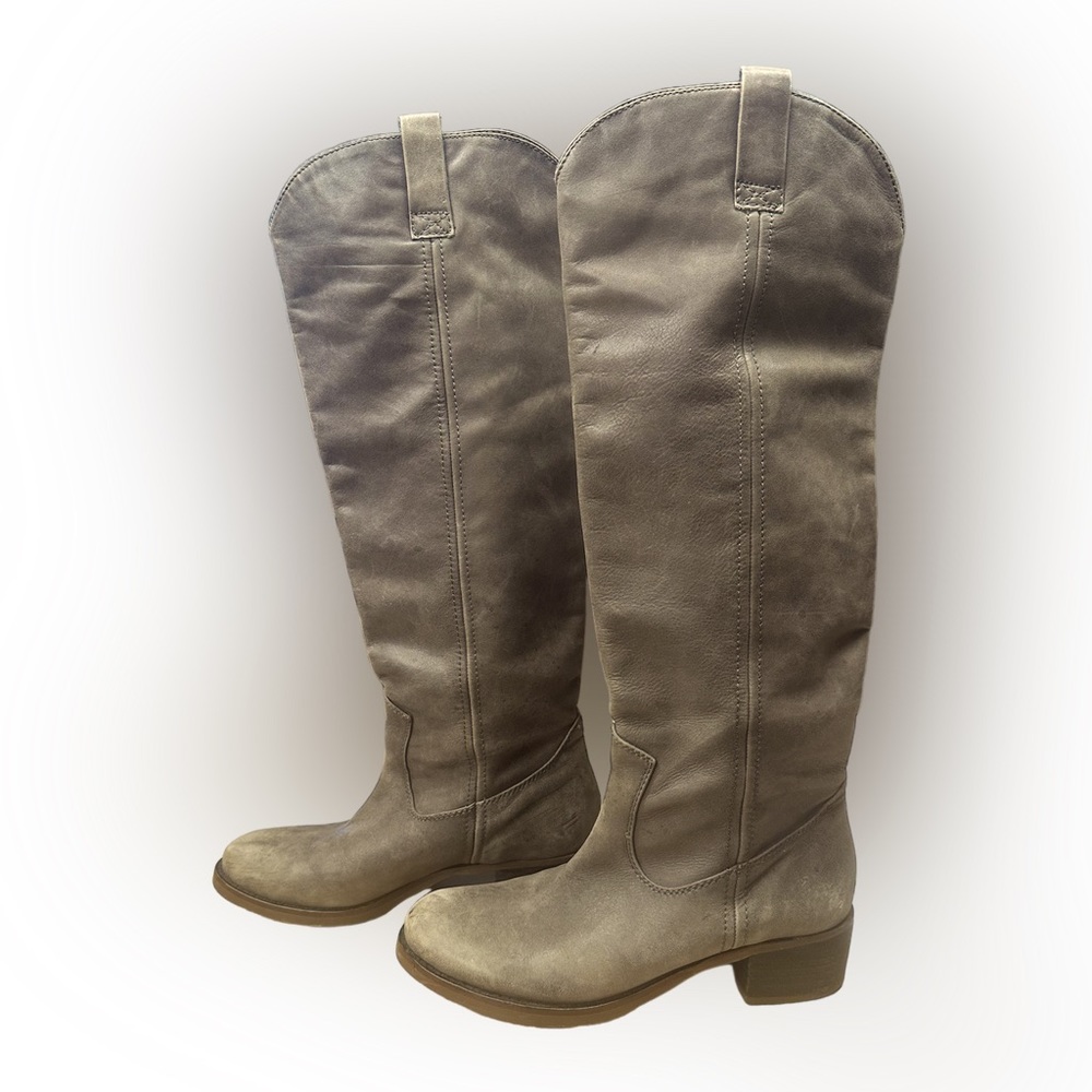 Lucky Brand Leather Riding Boot - Womens size 6.5 - Grey/Taupe